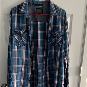 Los Angeles Third & Army Denim Co Plaid Flannel Shirt Mens L 100% Cotton blue